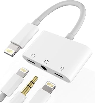 iPhone Lightning to 3.5mm Earphone Jack 3 in 1 Converter Adapter Simultaneous Charging Splitter Cord Apple MFi Certified Apple Rapid Charger Plug Cable Lightning Headphone Jack Accessories Aiform iPhone 14 Plus 13 12 11 Pro Max