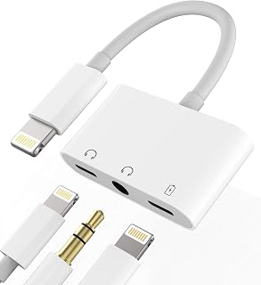 iPhone lightning 3.5mm 耳机 插孔 (3合1) 转换 适配器 同时 充电式 分支 线 Apple MFI认证 苹果 快速充电器 连接 插头 电缆 Lightning 耳机 充电器 配件 iphone 耳机 充电式 自动手机 Aux 耳机 分流器 兼容 iPhone 14Plus 13 12 11 ProMax
