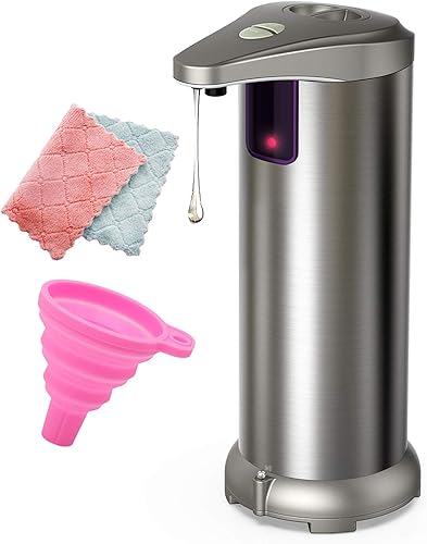 Dispensador de jabón automático infrarrojo sin contacto, de acero inoxidable, funciona con pilas, dispensador de jabón sin contacto con base