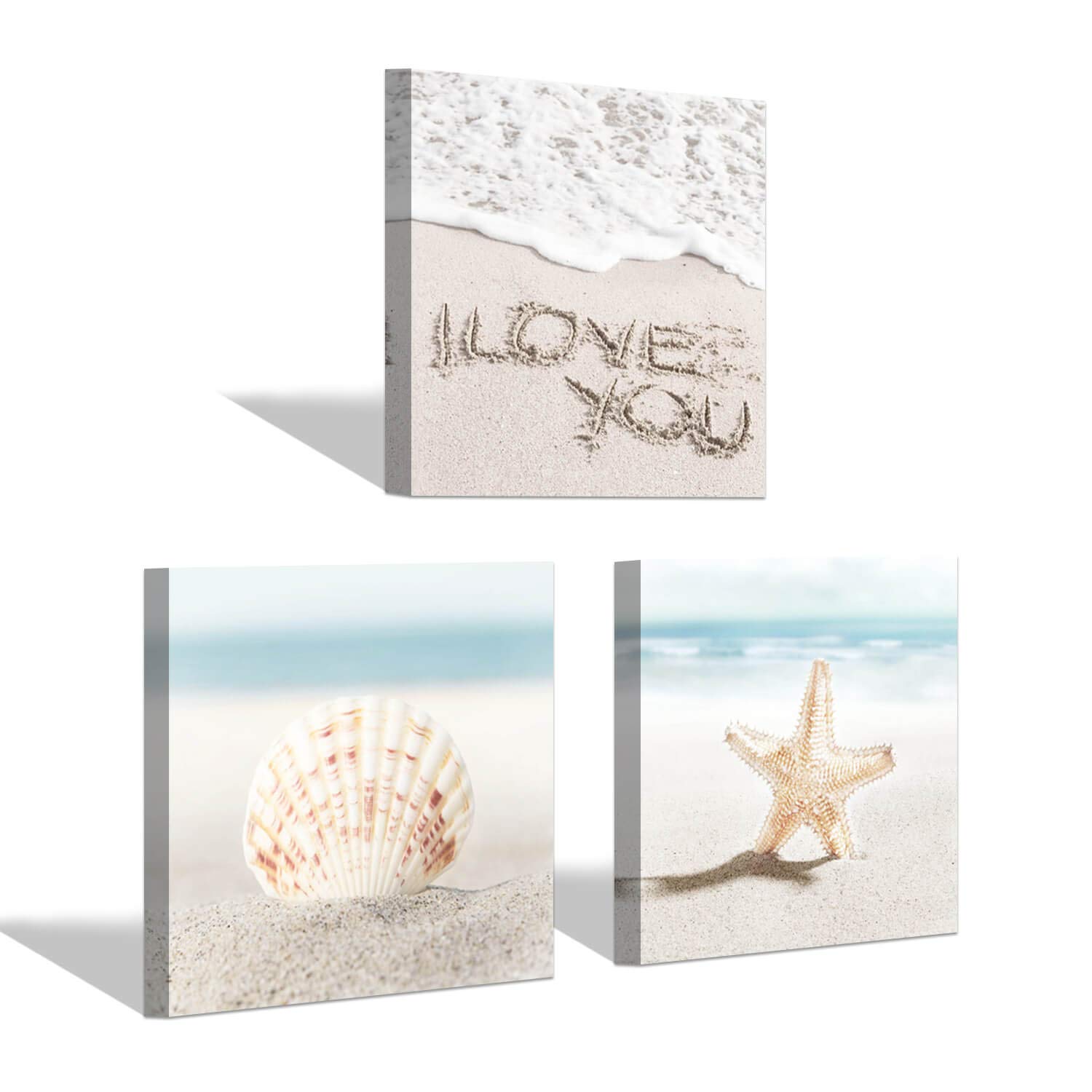 Beach Wall Art Canvas Prints - Set of 3 Nautical Decorations Ocean Starfish Seashell Pictures for Be