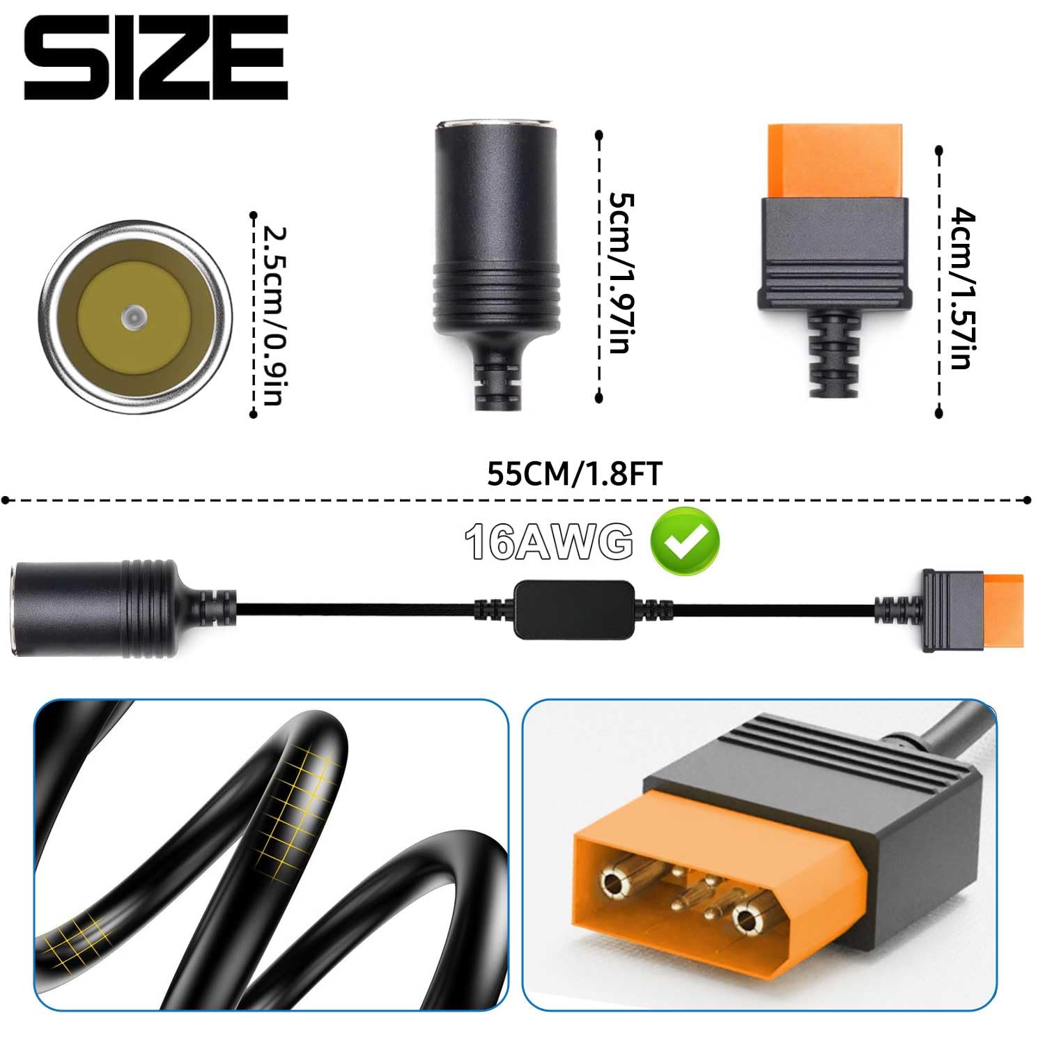 KFD SDC Solar Adapter Ladekabel für DJI Power 2000, Power 1000 V2 1000 500 Tragbare Powerstation 2048 Wh, 3000 W 1024Wh 2600W 2200W 1000W Solar Generator Autoladestecker Netzkabel DC12V Auto Ladegerät