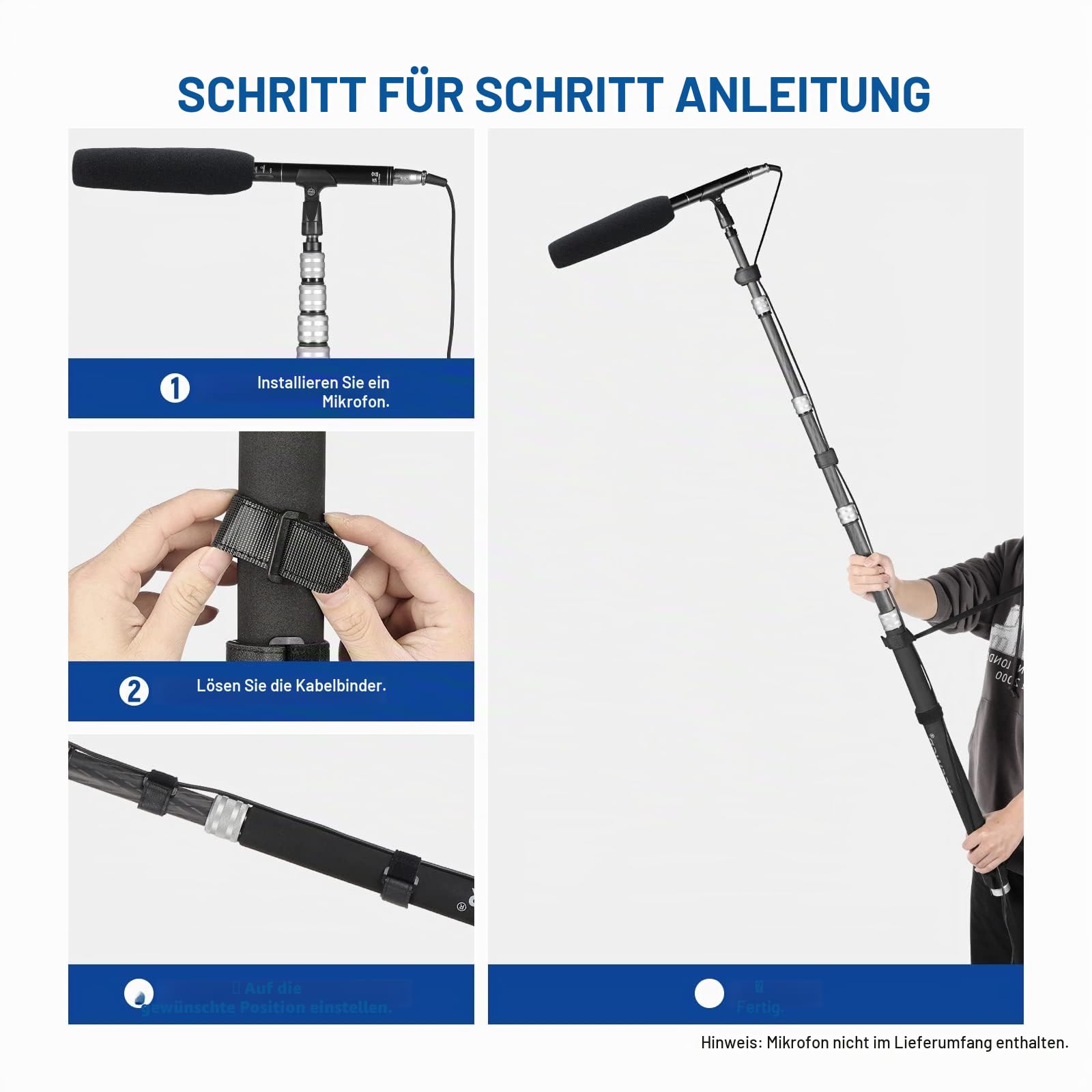 NEEWER Verbesserte Mikrofon Galgenstange, 300cm Teleskop Kohlefaser Mikrofonarm mit 5 Abschnitten, 1/4” 3/8” 5/8” Schraubenadapter, Kabelgurte, Schultergurt und Aufbewahrungstasche,MS-300C