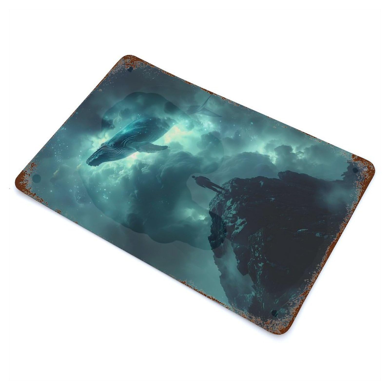 Cosmic Whale Fantasy Decorative Tin Sign 11.8"x7.9", Ideal for Garage, Bar And Workshop Decor