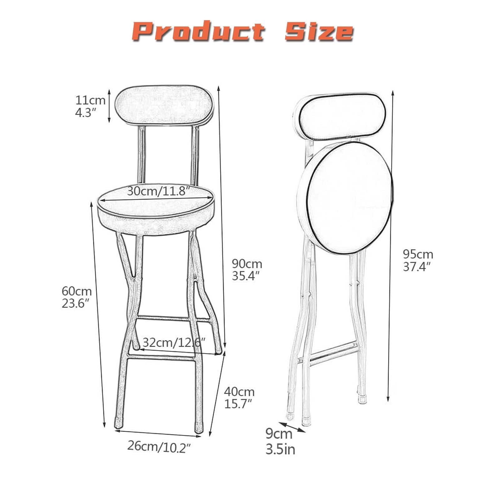 Tabouret Haut Pliant Simple Chaise Haute For Bar 55cm/60cm/65cm/70cm/75cm Chaises De Bar For Cuisine Avec Dossier Chaise Haute Convient Aux Petits Espaces, À L'intérieur Et À L'extérieur(C,60cm)