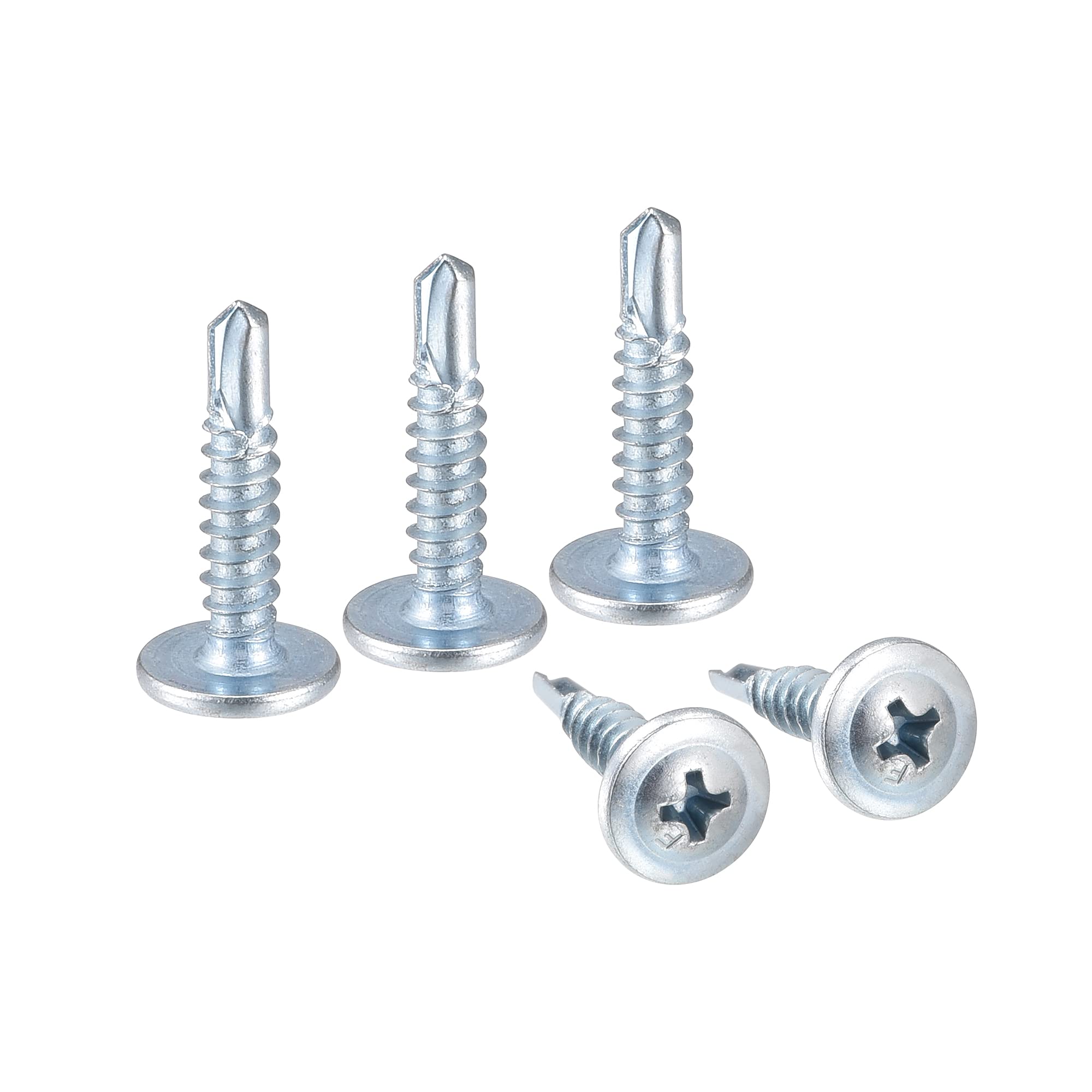 sourcing map Phillips Head Self Tapping Screws, #8 x 3/4" Carbon Steel Self Drilling Sheet Metal Screw Silver Tone 100pcs