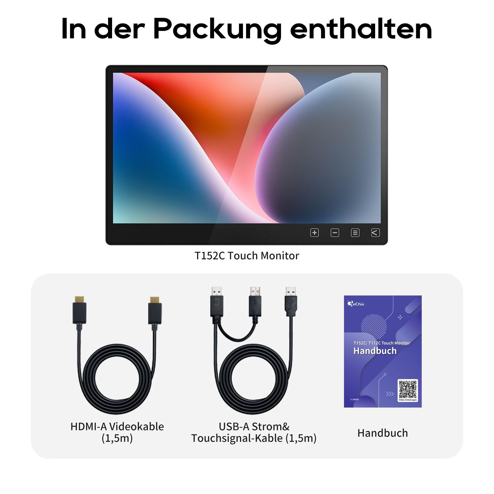 Gechic 15,6-calowy pojemnościowy ekran dotykowy monitor T152C, monitor KVM z 2 HDMI, 2 porty USB, monitor dotykowy FHD, ochrona przed odciskami palców, z VESA 75 x 75 do POS, kiosku, komputera