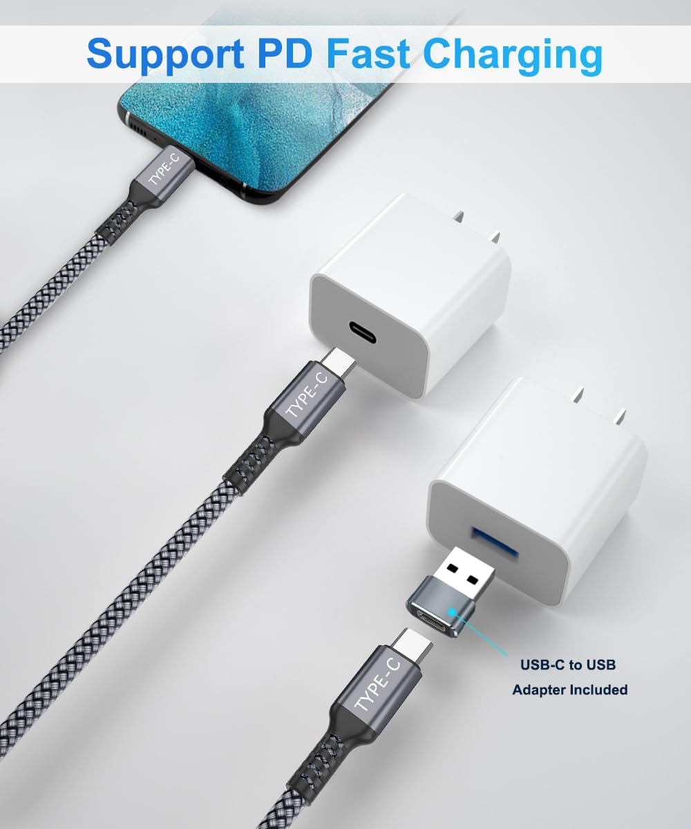 Elebase 4 Pack USB to USB C Adapter and USB Type C to C 100W Cable 10FT with USB Adapter for Apple iPhone 12 13 14 15, iPad 8 8th 9 9th 10 10th Air 4th 5 5th Mini 6 6th Generation,Samsung Galaxy