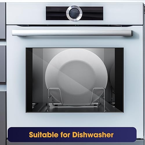 Miniatura 7 de Estante para platos de 8 ranuras, organizador de platos de acero inoxidable, estante seco para armario y cajón, soporte para platos llanos, tapa de