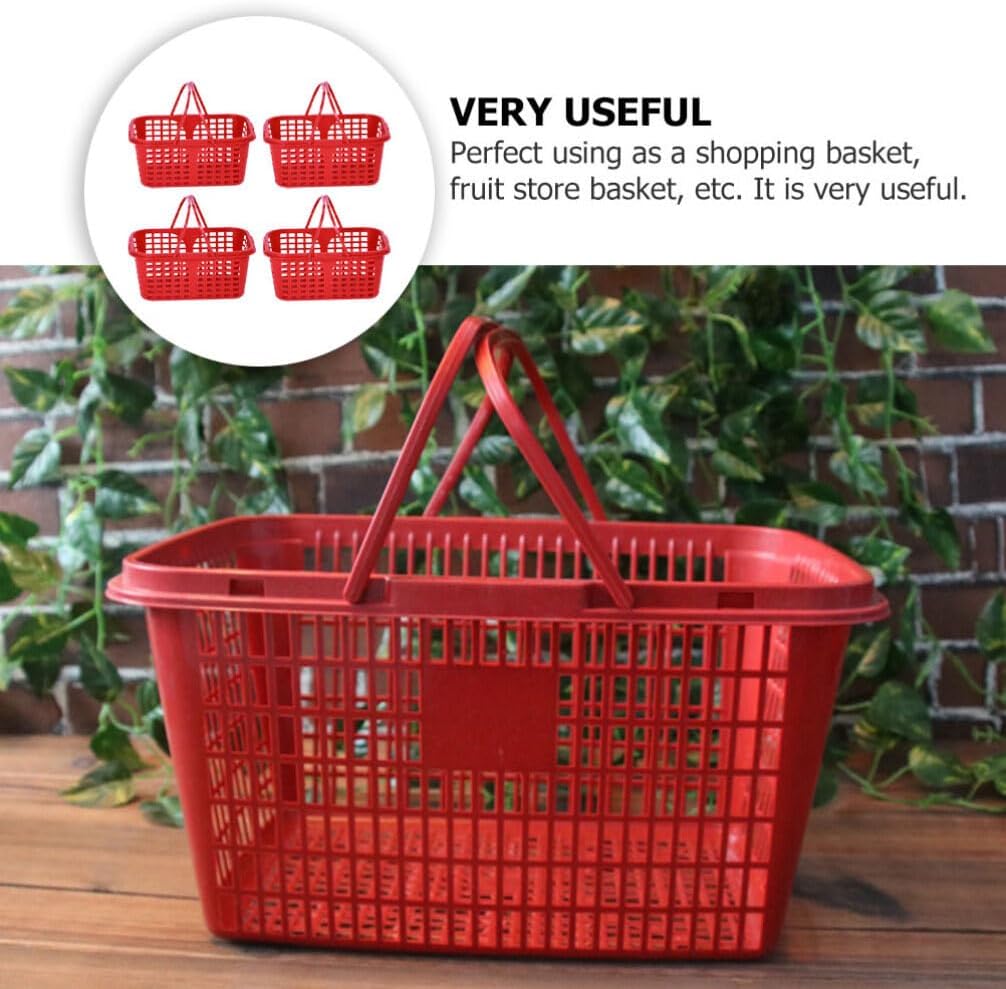 Cabilock 20pcs Small Fruit Basket Strawberry Cherry Basket Plastic Handle Container Red Mini Shopping Kids Adult Fruit Picking 23. 5x17x11cm Random Patterns