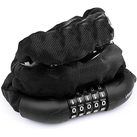 Bike Lock Chain Bicycle Lock, High Security 5 Digit Codes Combination Heavy Duty 1000mm, Cycle Lock Bike Accessories Bike Locks for Bike Cycle, Moto, Door, Gate Fence Cover