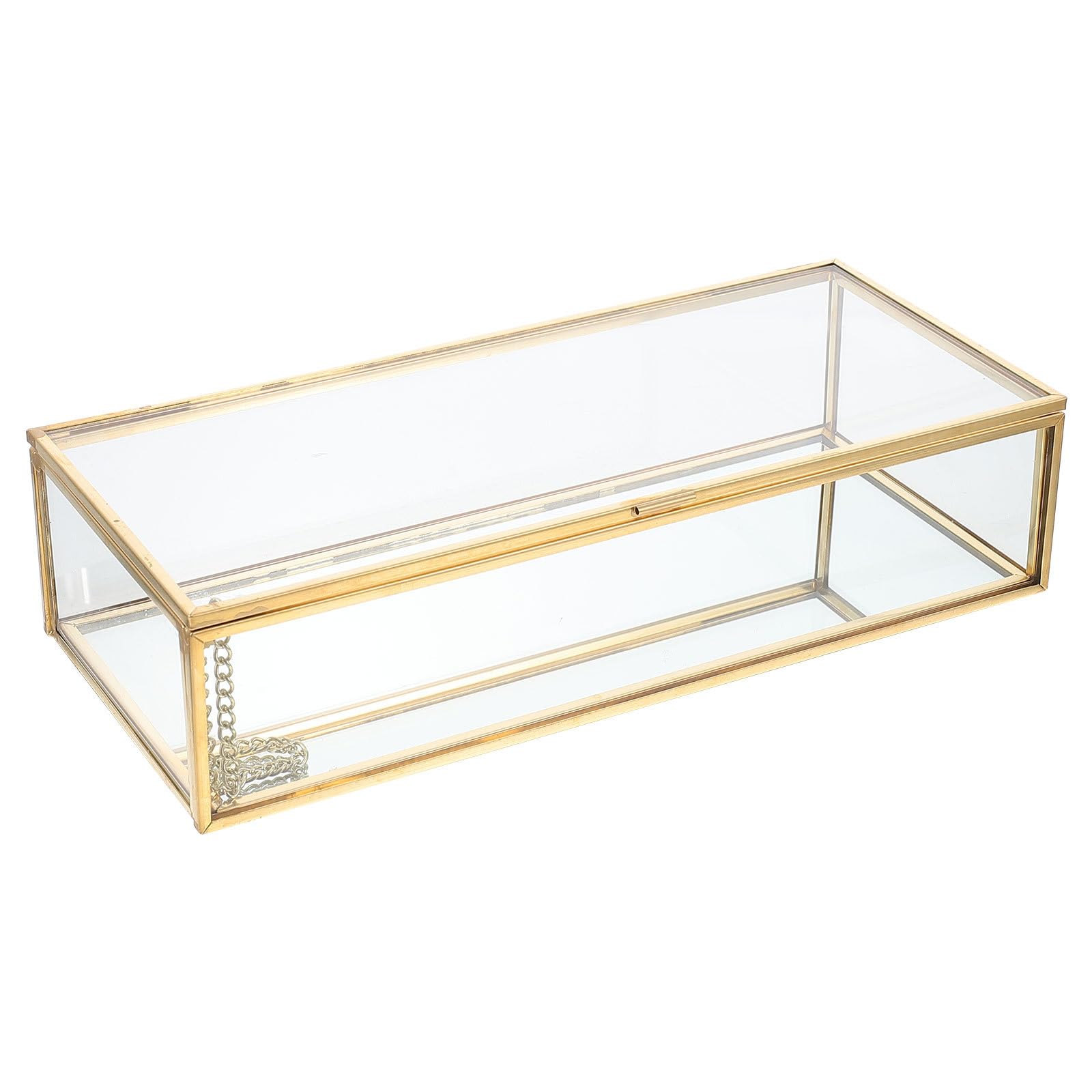 Transparente Robustes Design Schmuckschatulle aus Glas mit Staubschutzdeckel Goldfarben Einfach zu Tragen für Schmuckaufbewahrung und Reisegebrauch