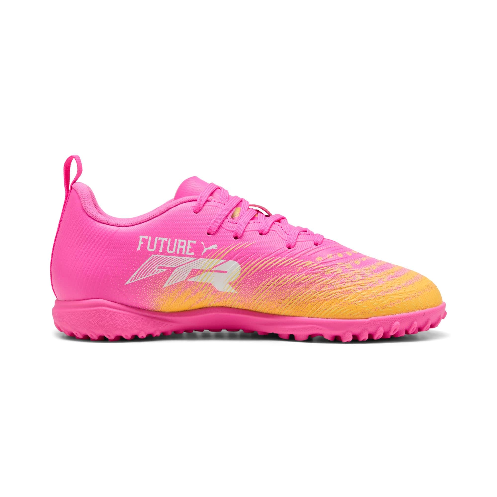 PUMA Future 9 Play TT JR - Tenis de fútbol, Color Rosa venenoso, Color Rosa y Blanco Aguamarina Brillante, Talla 1 de Reino Unido, Poison Pink Sun Stream Bright Aqua Puma White, 33 EU