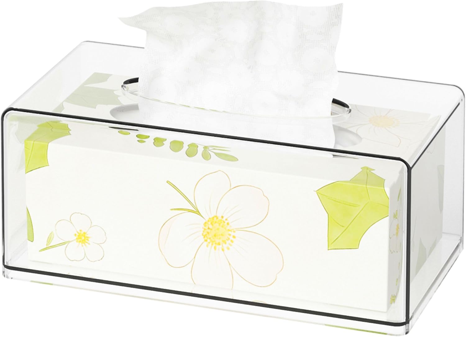 Clear Acrylic Tissue Box Holder with Cover Facial Tissue Dispenser Box Case for Countertop,Clear Plastic Dryer Sheet Container Napkin Organizer for Bathroom, Kitchen,Home,Rectangle
