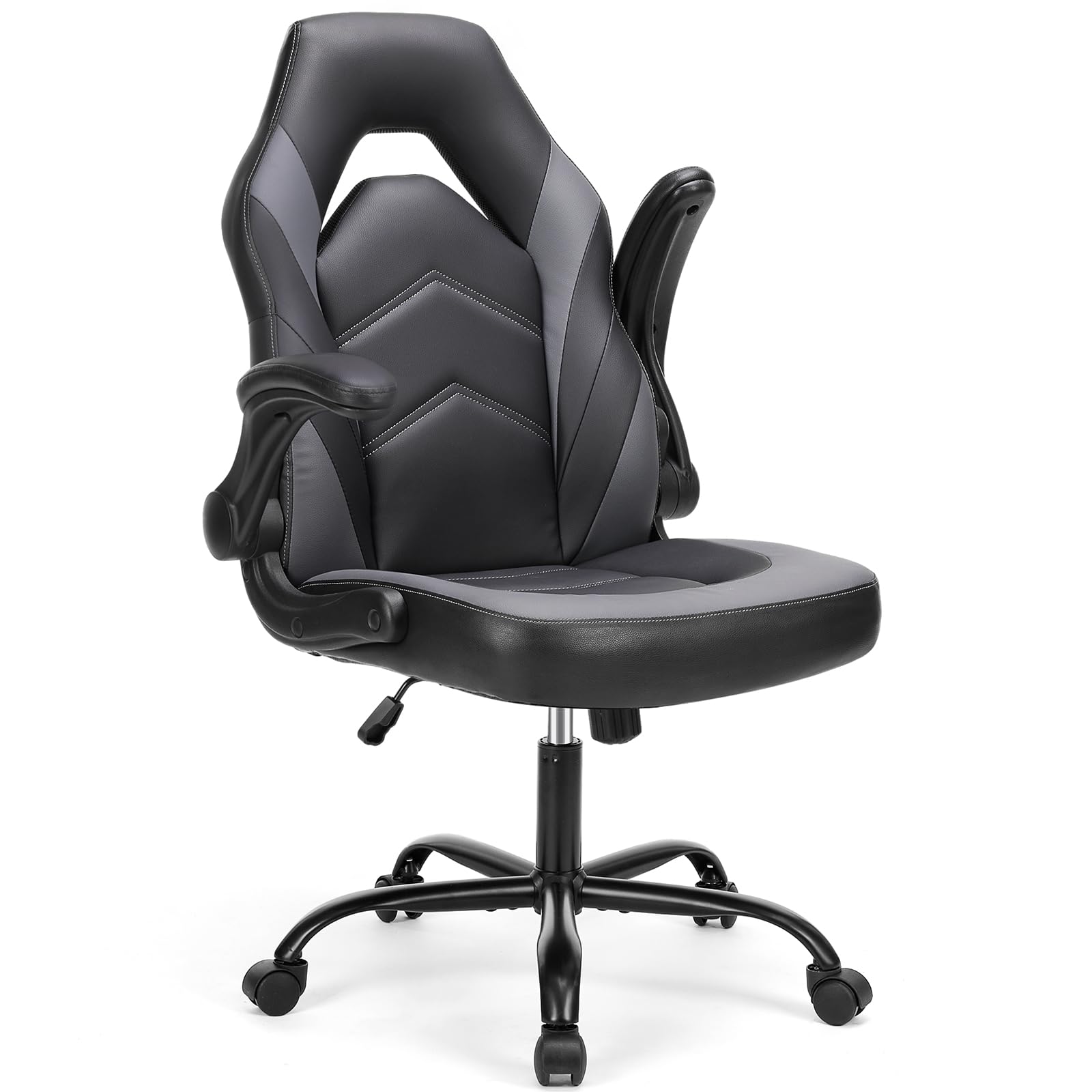 DUMOS Gaming Ergonomic Office Chair for Adults Height Adjustable Computer Desk Chair with Flip-up Armrests PU Leather Swivel
