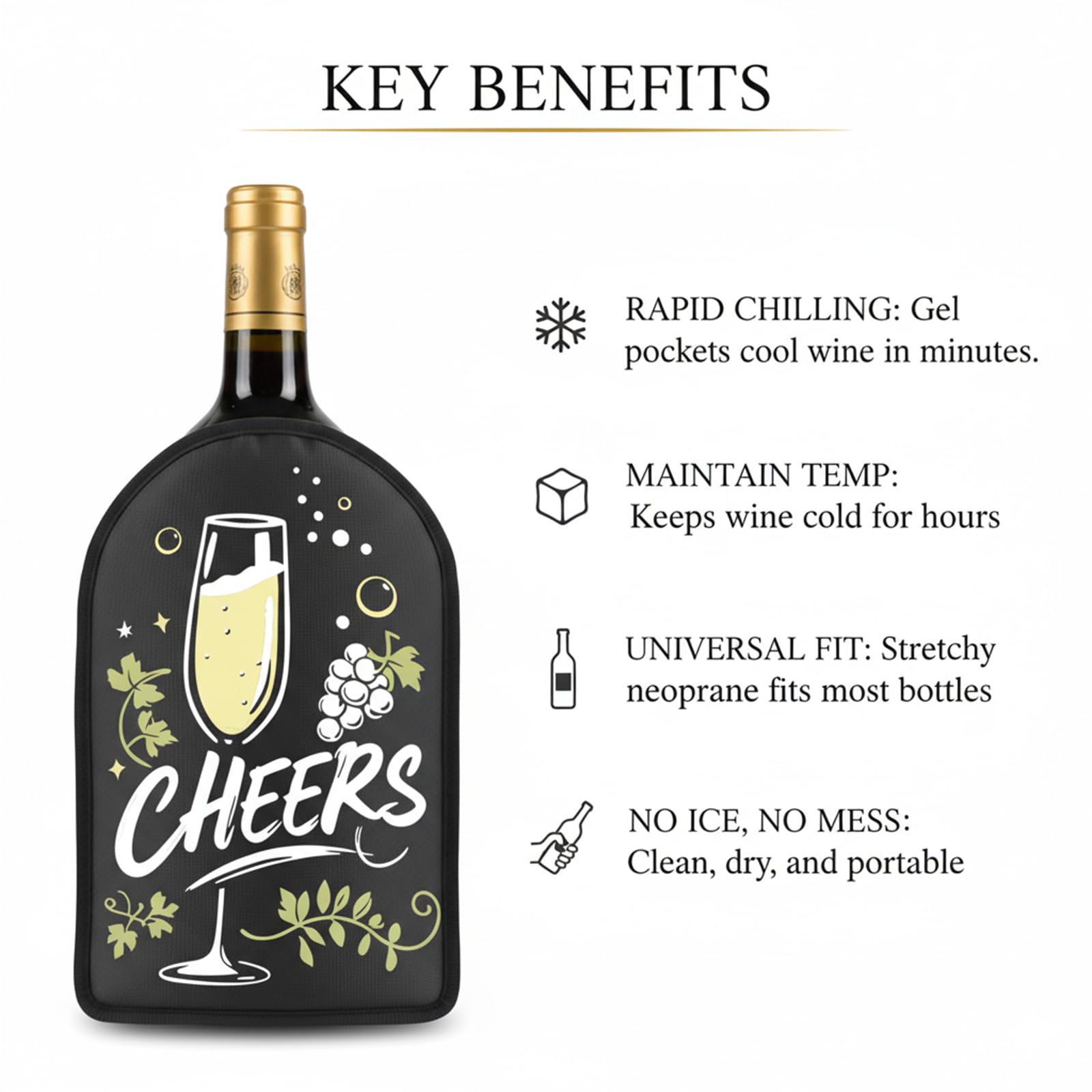Gel Wine Cooler Sleeve & Holder - Freestanding Wine Bottle Cooler for Red, White, Sparkling Wine and Champagne, Portable Ice Wine Sleeve Carrier with Reusable Cooling Gel — Amazon image 3