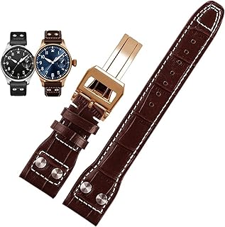 Correa de cuero vacuno para IWC PILOT Mark de 21 mm, 22 mm, 20 mm, correa de reloj de piel auténtica, remaches de grano de bambú, color marrón oscuro, accesorios de correa de reloj negra