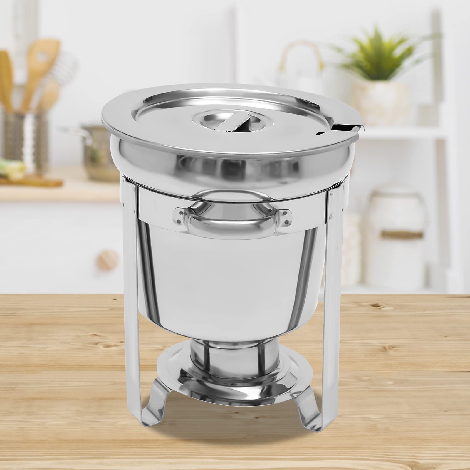 Pentola da 7 litri in acciaio inox 201, per zuppe, scaldavivande commerciale, set da buffet, con coperchio e contenitore per carburante, per buffet, catering, gastronomia e feste