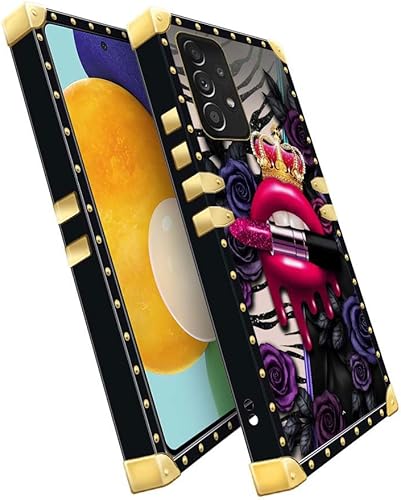Miniatura 5 de Funda compatible con Samsung Galaxy A52, diseño cuadrado de labios rojos con corona para niñas y mujeres, funda decorativa de metal suave TPU