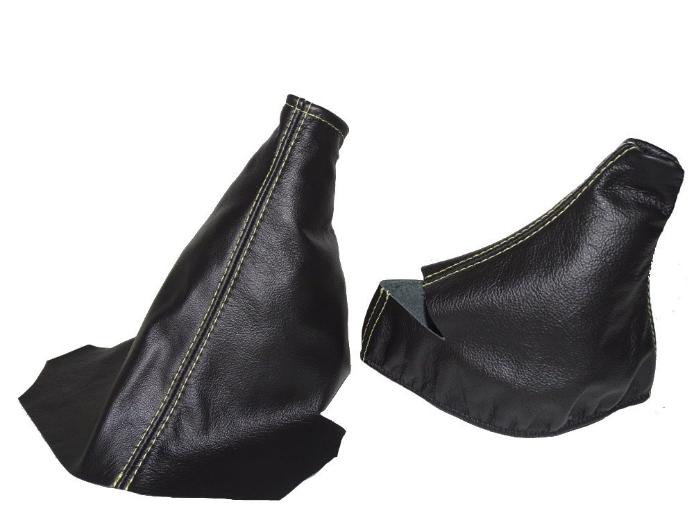 The Tuning-Shop Ltd Compatible with Shift Boot & E Brake Boot for Chevrolet Corvette C5 1997-2004 Black Genuine Leather Yellow Stitching