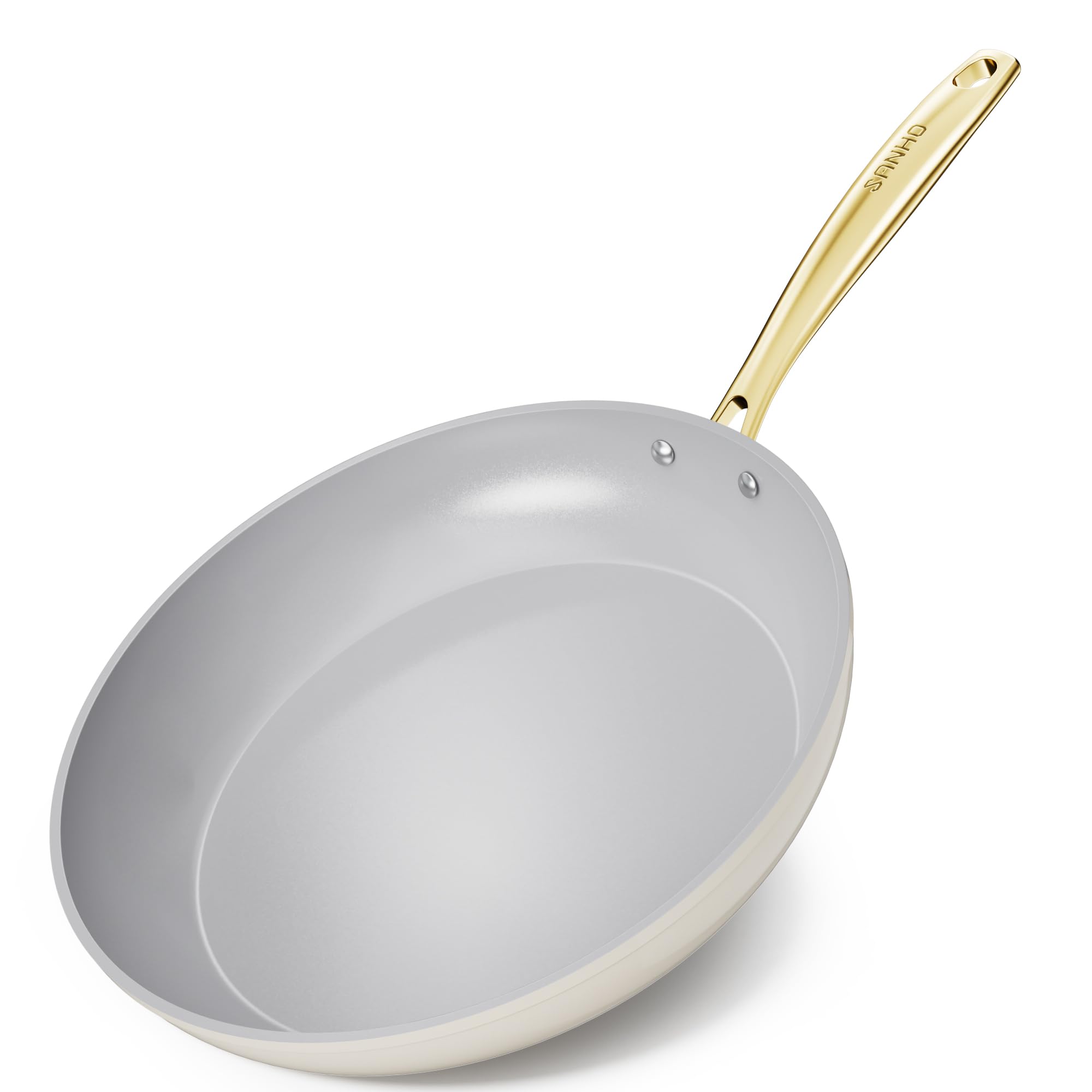 Sanho Keramik Bratpfanne 30 cm | Diamant-Titan Antihaft-Pfanne Induktion | PFAS, PFOA, PTFE, Blei & Cadmium frei | Für alle Herde | Backofenfest bis 260°C & Spülmaschinenfest | Beige Weiß