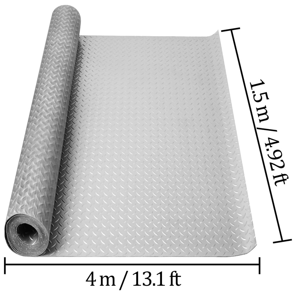 Tappetino da Garage con Piastra diamantata Pavimento in Vinile PVC in Rotoli Antiscivolo Spessore 1,5 mm, Resistente Tappetino da parcheggio sotto l'auto per SUV, Camion
