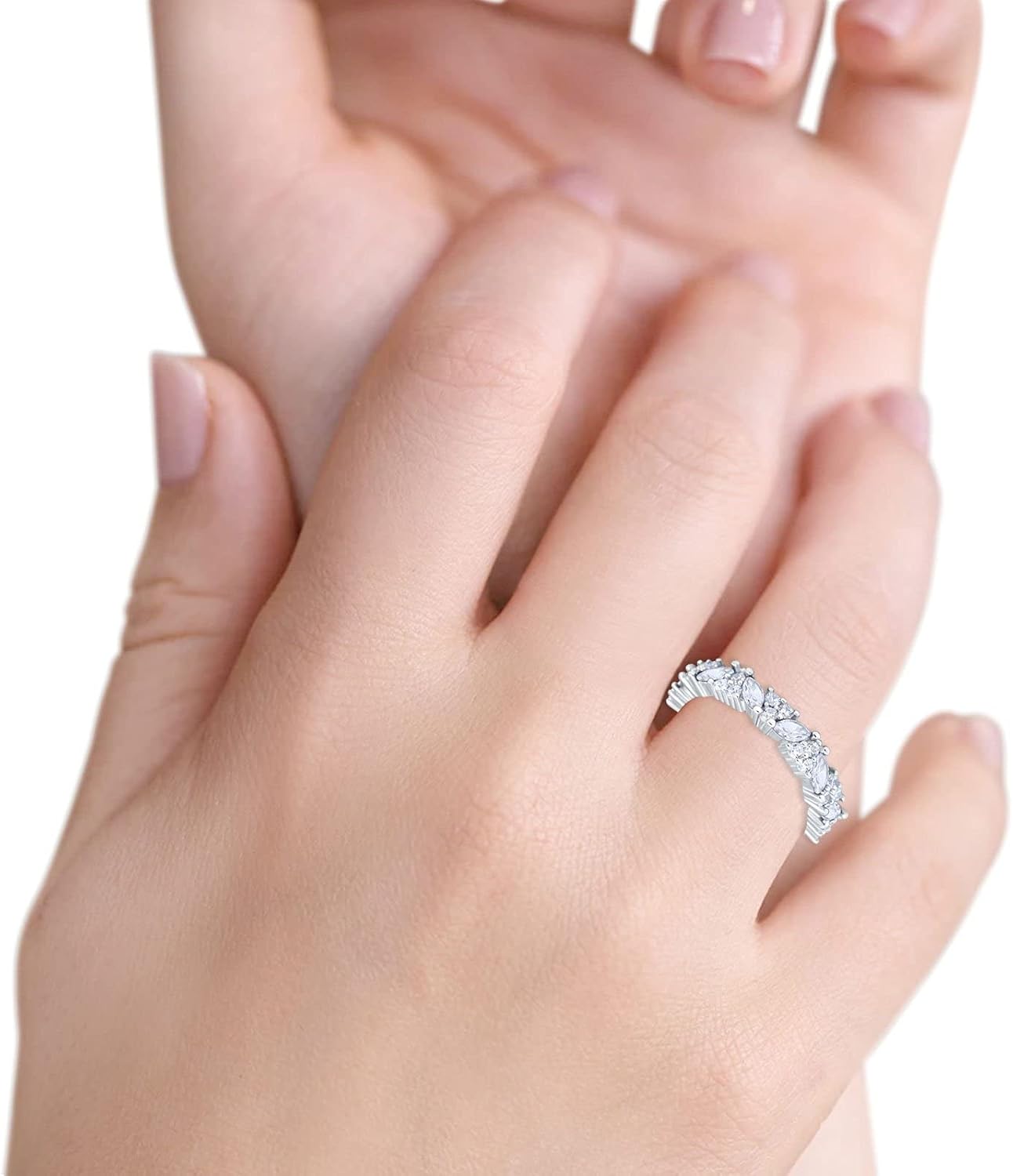 Blue Apple Co. Art Deco Eternity Band Marquise Wedding Band Engagement Ring Simulated Cubic Zirconia 925 Sterling Silver