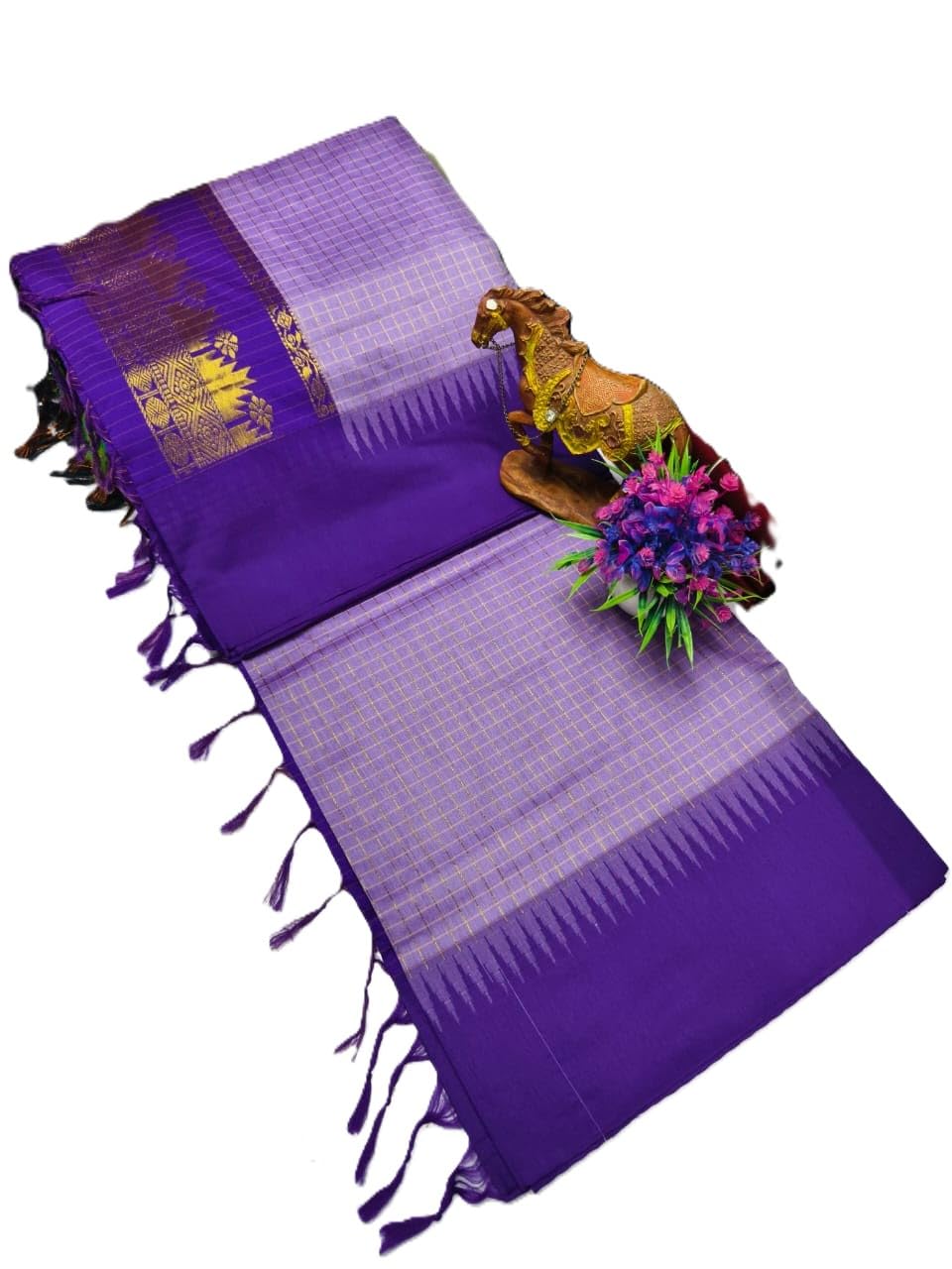 omen's Pure Kalyani Cotton SareeW with Zari Border |violet colour Saree with red violet pallu and blouse – Traditional & Lightweight | Elegant look-picture-47