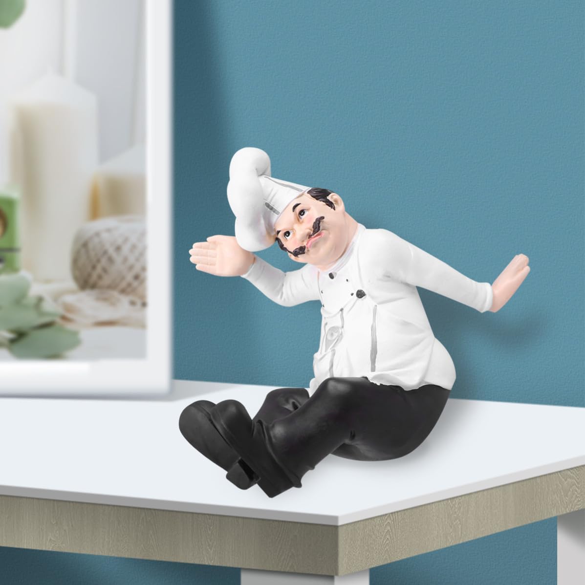 Statua Chef Ornamento Elegante in Resina Stile Europeo Figura Chef da Tavolo Stabile per Decorazione Cucina e Ristorante per Bar e Bistro