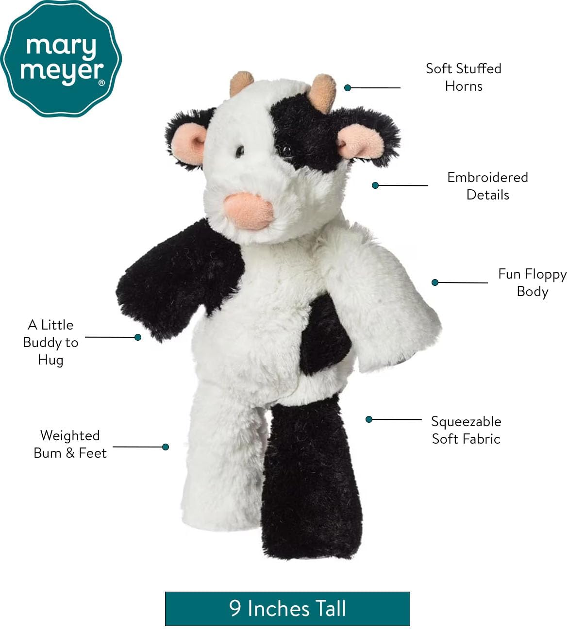 Mary Meyer Stuffed Animal Marshmallow Zoo Plush Soft Toy, 9-Inches, Junior Clyde Cow image 2