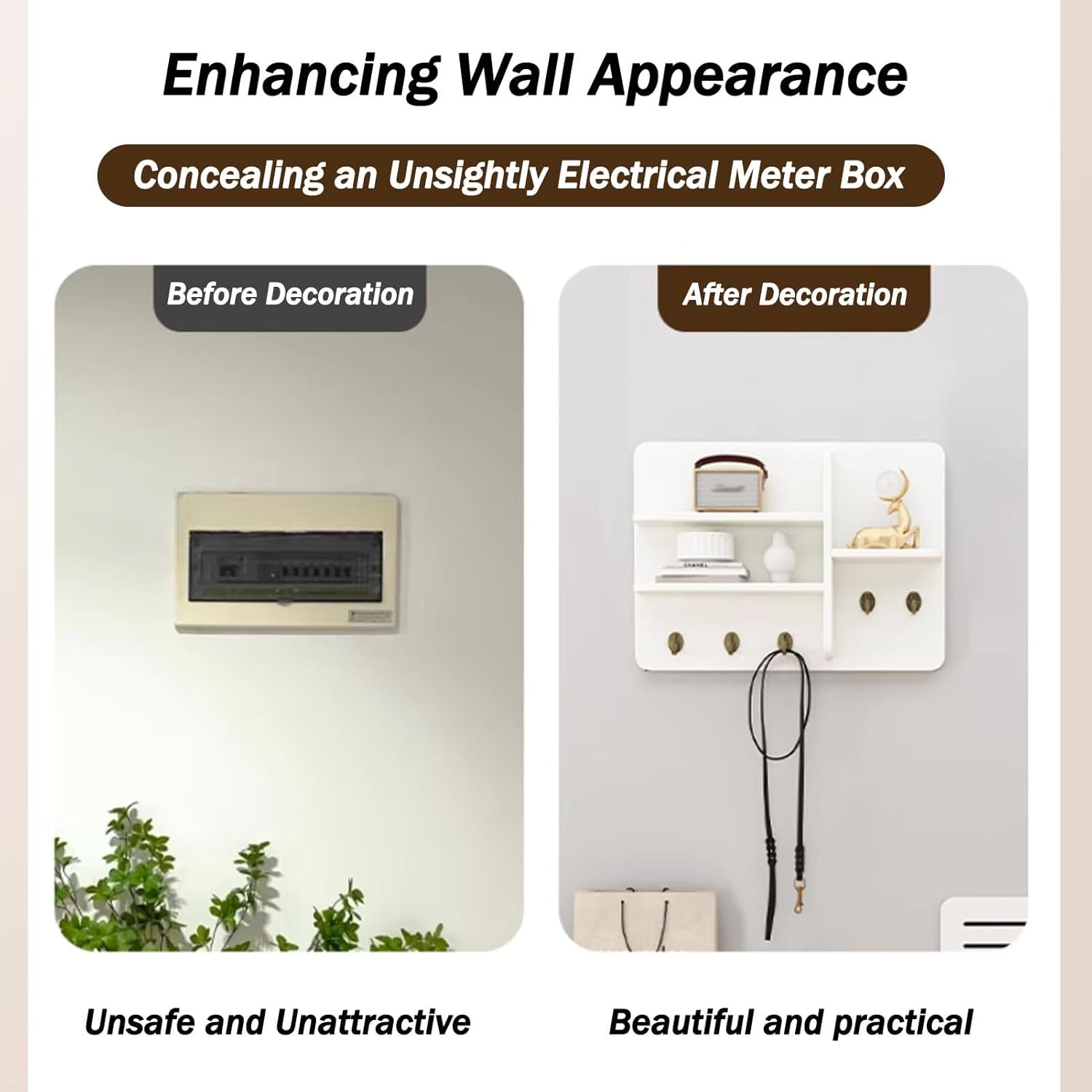 Hidden Breaker Boxes Decorative Cover Painting, Wooden Fuse Box Covers with Shelves and Hooks, Wall Mounted Circuit Breaker Panel, for Living Room, Bedroom, Office(Green,45x35cm/17.7x13.8in)