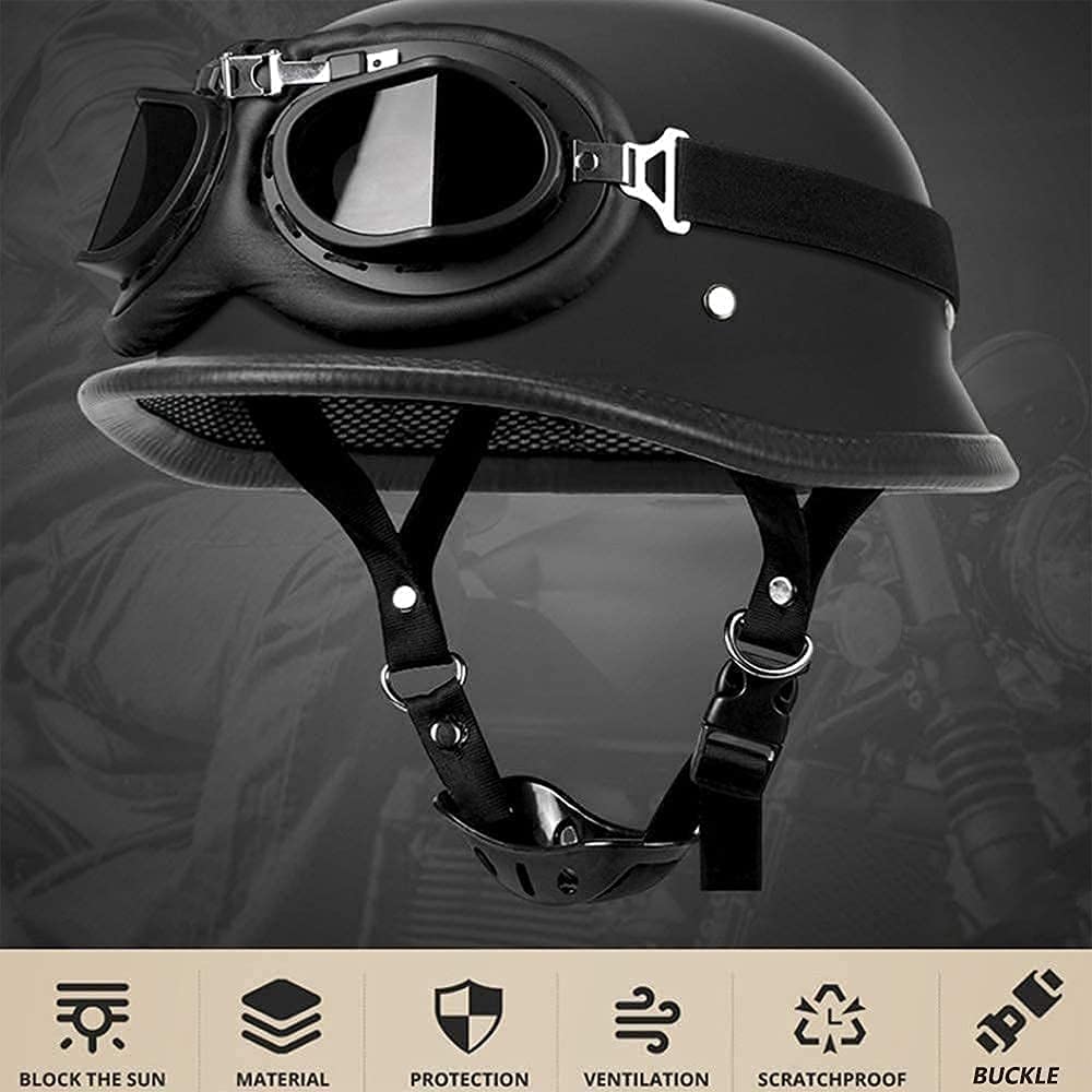 Retro Motorcycle Half Helmet Adult Motorcycle Jet Helmet with Aviator Glasses for Men Women Chopper Pilot Moped Scooter Helmet DOT Approved Automotive
