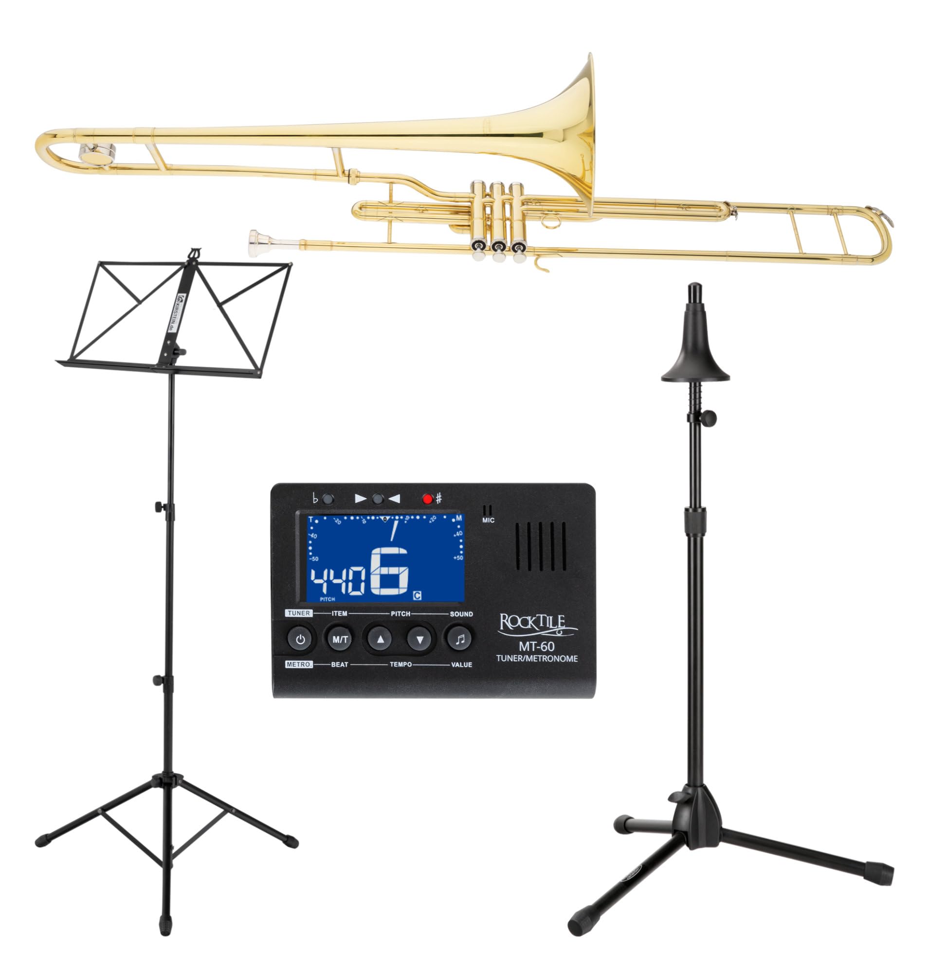 Classic Cantabile Brass VP-16 Set de Trombón Tenor de Pistones, Calibre: 12 | Modelo: VP-16, Afinación: Bb, Diámetro campana: 203 mm, 4 mm, Cuerpo: latón, Vara de afinación: latón, Boquilla: latón, 35 kg