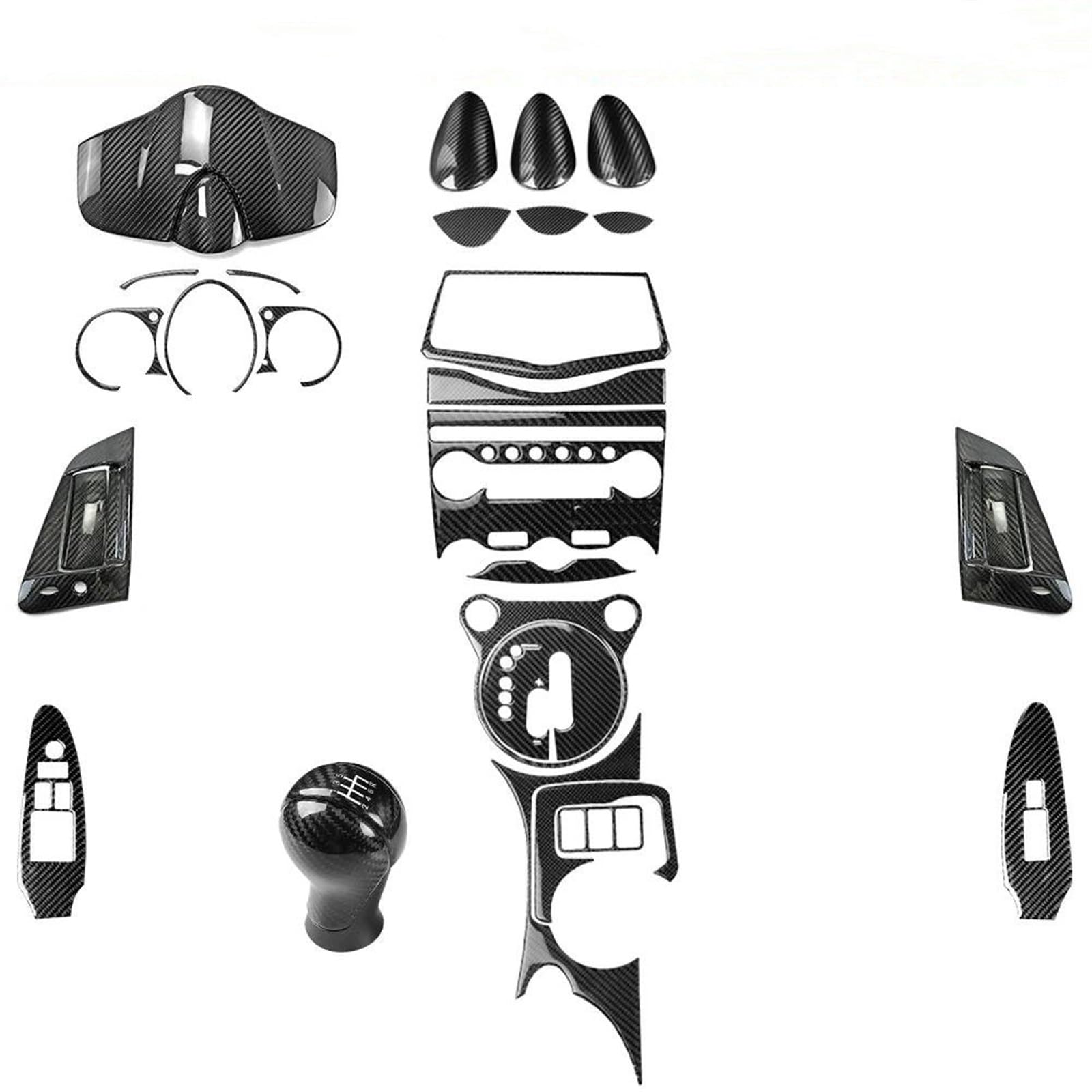 Dekoracja samochodu do Nissan 370Z i Z34 (od 2009): dźwignia zmiany biegów, prędkościomierz, podnośniki okien, klamki drzwi, naklejki wewnętrzne, listwy ozdobne