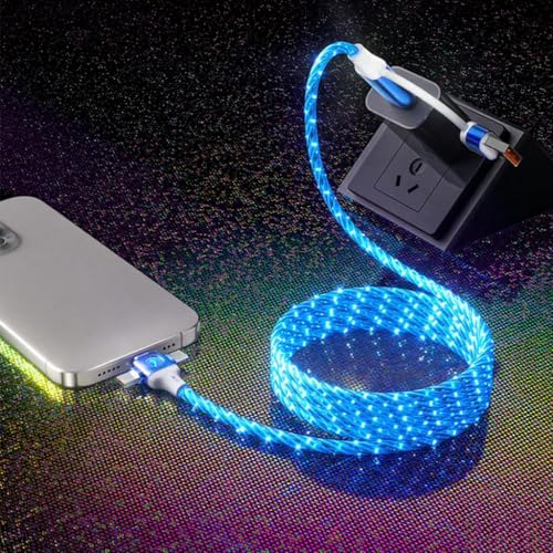 Image of IHAO Multi Ports Starry Light-Up USB Cable USBC MicroUSB Connectors Durable Fast Charging Cables Visible Current Flow for Almost All Devices-6in1 Star Blue