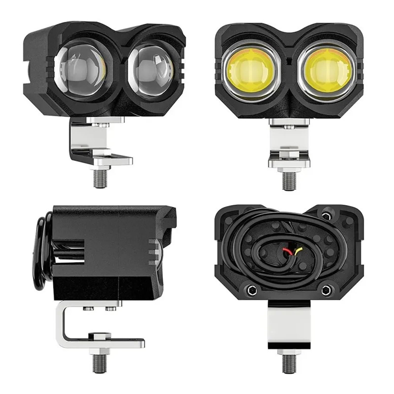 ESPYN Phares Moto Phares LED Universels Pour Moto Avec Lentille Phare Supplémentaire Pour Scooter Blanc Jaune 12v(2 pièces)