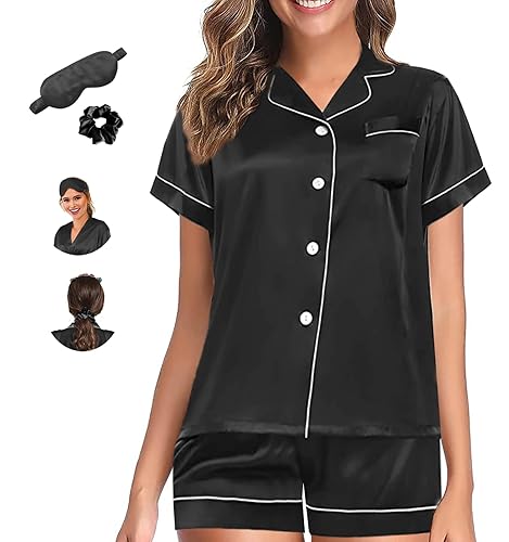 Womens Pajama Sets XS-4XL Silk Satin Pajamas Set Floral 2Pcs