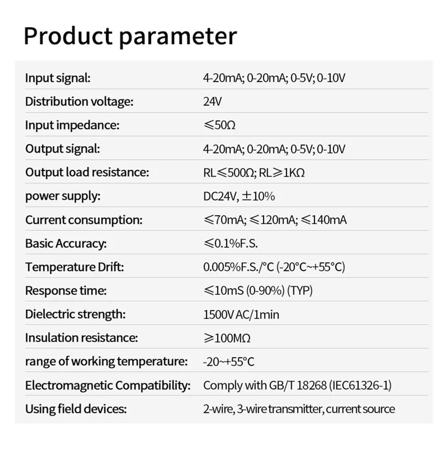 Aislador de señal analógica DC24V Convertidor de señal de 4,20 mA a 0,10 V Convertidor de aislador de señal de 0-10 V a 4-20 mA(1 In 1 Out,4-20mA)