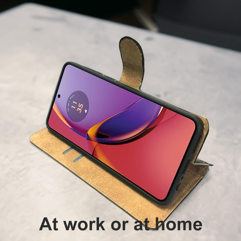 SDTEK Case Compatible with Motorola Moto G84, Leather Wallet Flip Book Folio Wallet View Phone Cover Stand (Black)