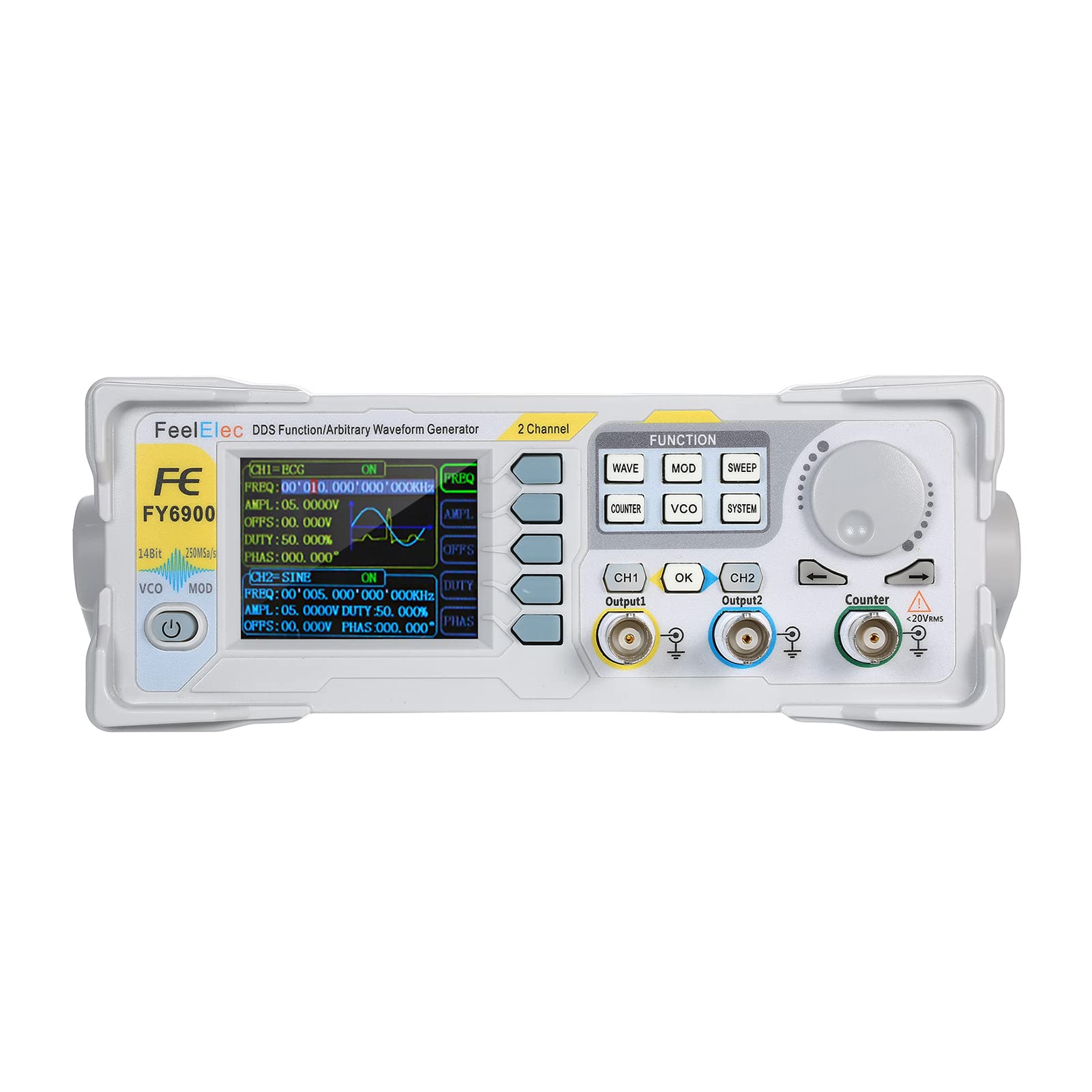 Weytoll Generatore di Segnale Funzione 60 MHz DDS Digitale, Forma d'Onda Arbitraria,Sorgente Segnale Impulso, Misuratore Frequenza 250MSa/s, Burst VCO,Modulazione AM/PM/FM/ASK/FSK/PSK, Generatore DDS