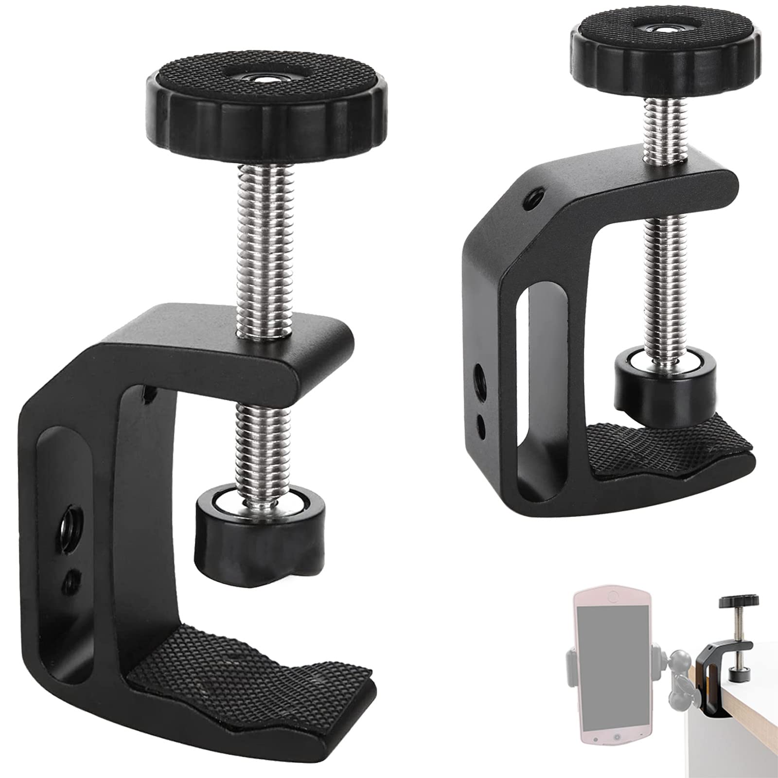 YEAZHEN 2Pcs Universal C Clamp, Heavy Duty Sturdy 1/4 and 3/8 Thread Hole for Tables Desk Mount, Desktop Mount Holder, Photo Studio Photography, Quick Release U Clip Holder and Wood Work