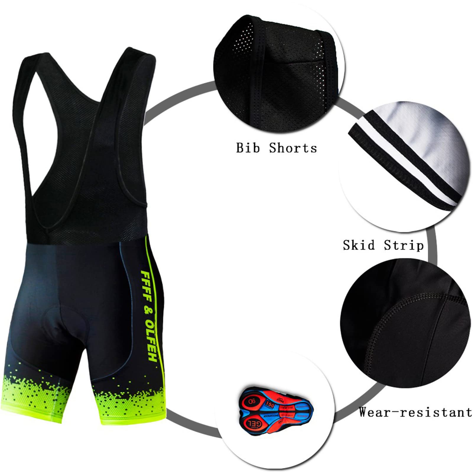 FFFF & OLFEH Abbigliamento Ciclismo Cinque Pezzi Set Manica Corta Tuta Ciclismo Uomo Completo Ciclismo Estivo per Bici da MTB,con Pantaloncini Imbottiti in Gel Traspirante e Ad Asciugatura Rapida