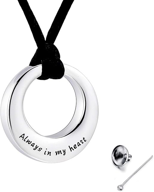 MUERDOU Round Ashes Necklace Cremation Jewelry Keepsake Holder Memorial Locket Urn Necklace for Ashes Pendant