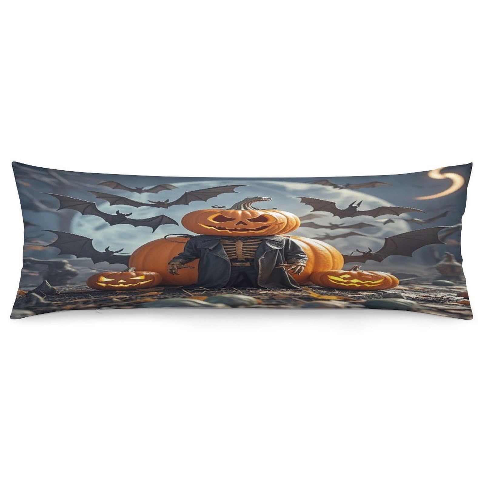 Halloween Funny Pumpkin Head Puppet Pillowcase Decorative Long Body Pillow Case Soft Breathable Body Pillow Cover Modern Large Pillowcase Cute Body Pillow Pillowcases for Bedroom Couch 18.9 X 53 Inch
