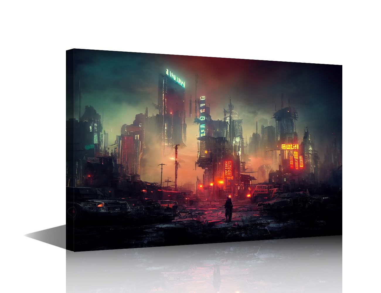 1 Panel Cyberpunk Canvas Wall Decor Cyberpunk Post Apocalyptic City Poster Prints on Canvas for Living Room Entertainment Room Wall Decor Framed to Hang 16 x 24 inch
