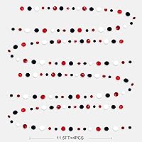 Vista 2 de Guirnalda de puntos circulares rojos, negros y blancos, de 46 pies, para colgar, para graduaciones, cumpleaños, despedida de soltera, compromiso