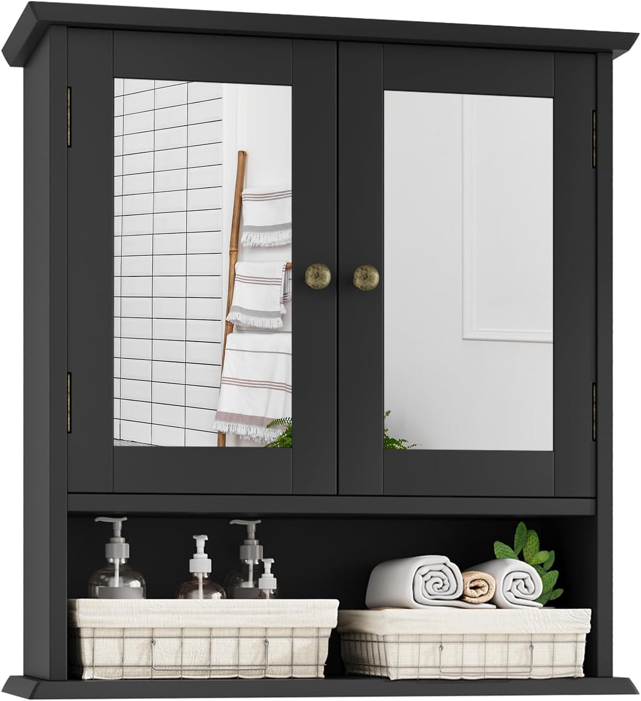 Amazon.com: Mino Kesper Bathroom Wall Cabinet, Black Bathroom Cabinet with 2 Mirror Doors and ...