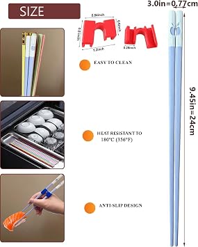 5 Pairs Reusable Training Chopsticks Set, 9.45 Inch Dishwasher Safe Fiberglass Japanese Chopsticks for Beginner, Non-Slip, Easy to Use