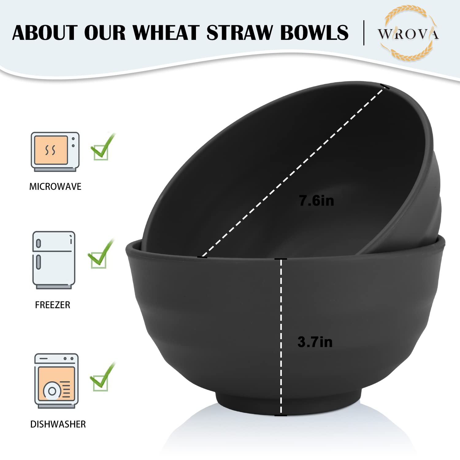 Juego de 6 cuencos de paja de trigo de 60 onzas irrompibles para cereales, aptos para microondas y lavavajillas, cuencos grandes para acampar y pícnic, cuencos de sopa sin BPA para servir avena y 2