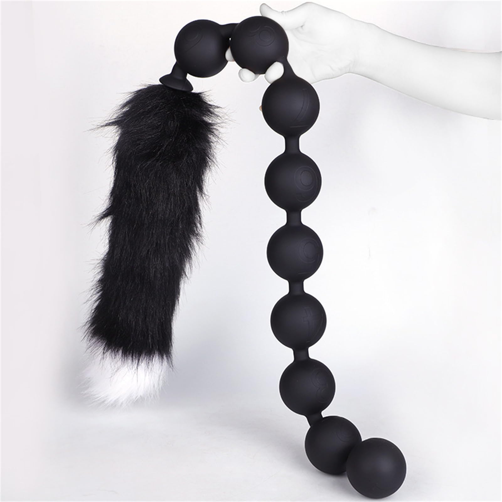 Perlina anale in silicone a coda di volpe con catena anale con 9 palline, tappi anali a coda di volpe, giocattolo sessuale SM, masturbazione, dildo anale for donne e uomini(Gold,L)