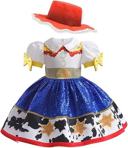 Miniatura 4 de Lgandpg Disfraz de Jessie para niñas, disfraz de vaquera con lentejuelas para Halloween